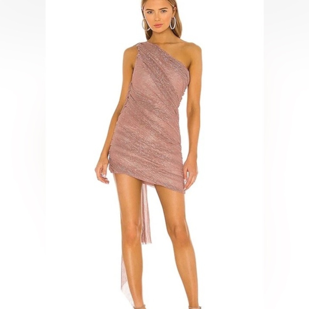 Atoir wild dreams revolve One-Shoulder metallic rose gold pleated Dress 8